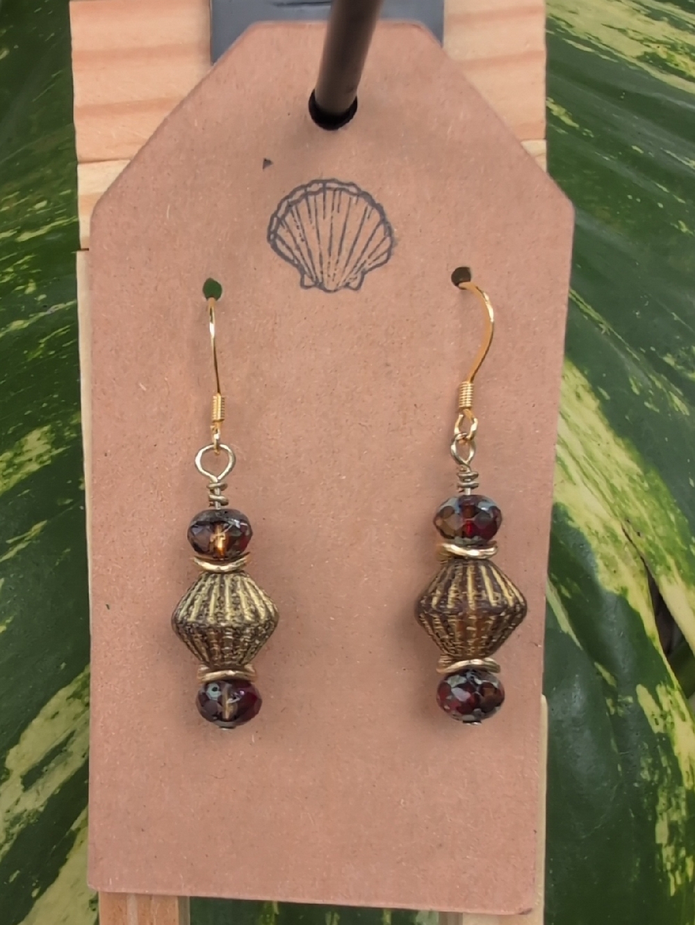 Gold-Tone Drop Earrings with Brown Faceted Beads